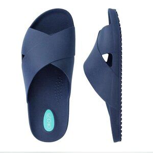 Oka-B Maxwell Navy Blue Crossover Strap Slide Sandals Unisex Comfort Spa Style